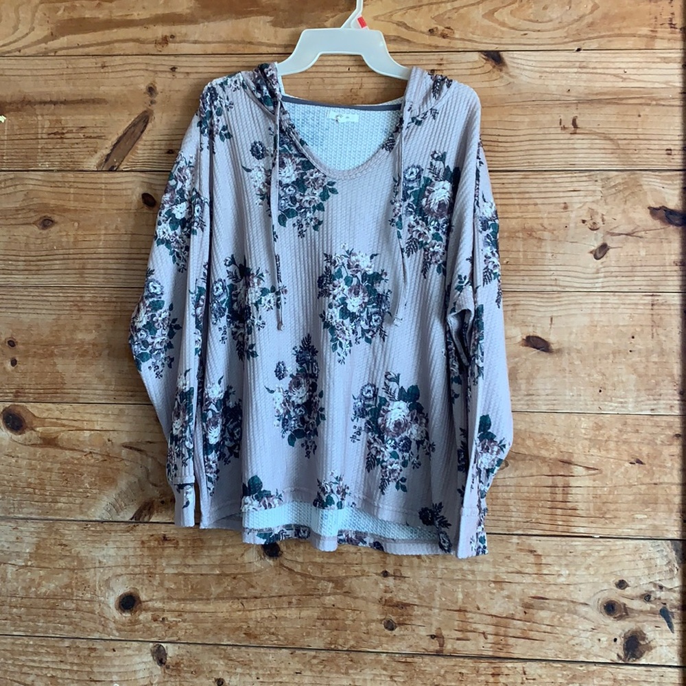 Maurices Beige Floral Waffle-Knit Hoodie